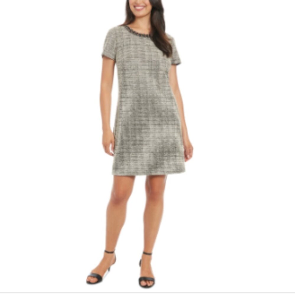 London Times Women's Embellished-Neck Short-Sleeve Dress - Blk/white